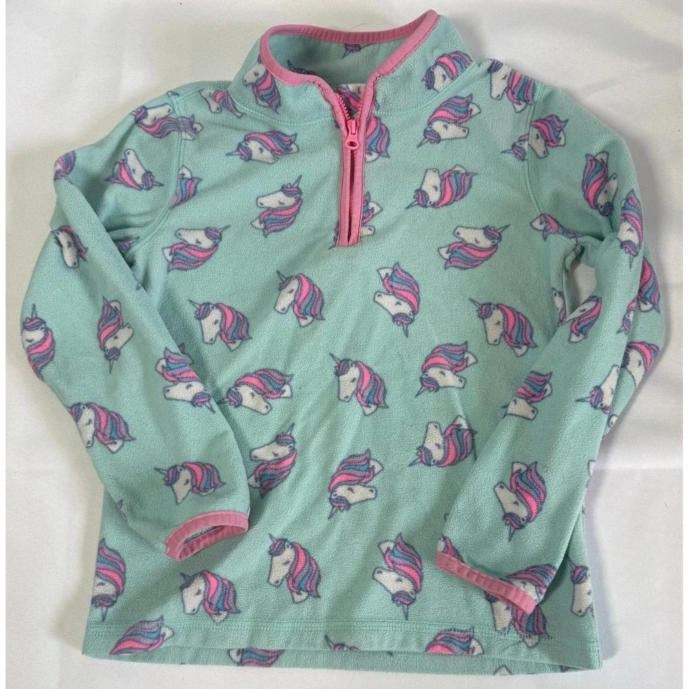 Oshkosh B'Gosh Girls Fleece Pullover 6X Aqua Blue Unicorn Print Quarter Zip Fall